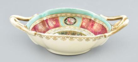 Cseh Altwien kínálótál, jelzett, kopott, 23x14 cm