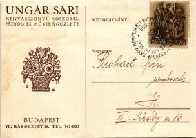 1938 Ungár Sári művirág kereskedő, menyasszonyi koszorú, fátyol- és művirág üzlet reklámja. Budapest...