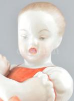 Herendi kutyás lány. Kézzel festett, jelzett, kopott. m: 22 cm