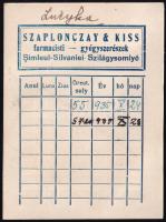 cca 1930 Szaplonczay és Kiss gyógyszerészek Szilágysomyló, Erdély. testsúly nyilvántartó kártya 10 cm