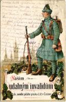 Nasim udatnym invalidum c. k. zemebr. pesího pluku c. 12. v Cáslavi / WWI Austro-Hungarian K.u.K. military art postcard. litho (lyuk / pinhole)