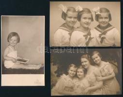 cca 1930 Gyerekporték, 3 db fotólap, kis felületi hibákkal, 13,5×8,5 cm