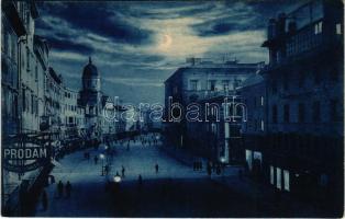 Fiume, Rijeka; Corso Re V. Emanuele III (notturno) / street view at night, pharmacy (EK)