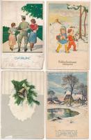 15 db RÉGI rajzos üdvözlő motívum képeslap vegyes minőségben / 15 pre-1945 motive postcards in mixed quality