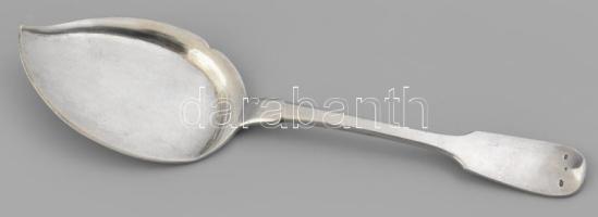 Ezüst (Ag) hatszemélyes desszertes készlet (lapát és villák, össz. 8 db), szürke gémet ábrázoló, nem...