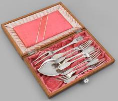 Ezüst (Ag) hatszemélyes desszertes készlet (lapát és villák, össz. 8 db), szürke gémet ábrázoló, nem...