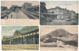 4 db RÉGI vonat motívum képeslap: pályaudvar, vasútállomás / 4 pre-1945 train motive postcards: railway stations