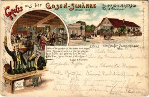 1898 (Vorläufer) Gruss aus der Gosen-Schänke Leipzig-Eutritzsch, Inh. G. Pfotenhauer. Erbaut 1640. / German beer hall, interior. Ottmar Zieher Art Nouveau, floral, litho (EK)