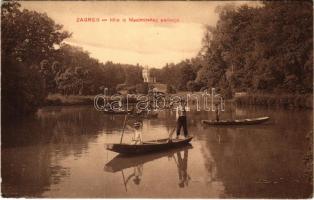 1917 Zagreb, Zágráb; Idila iz Maximirskog perivoja / park, lake with rowing boats (EK)