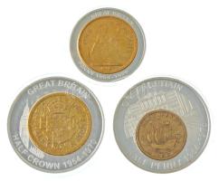 Nagy-Britannia DN "A brit valuta története" kétoldalas, ezüstözött fém emlékérem, benne ar...