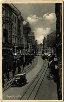 1931 Zagreb, Zágráb; Ilica / utca, villamos, automobil, étterem, üzletek / street view, tram, automobile, shops, restaurant (EB)
