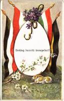 1918 Boldog húsvéti ünnepeket! / WWI German and Austro-Hungarian K.u.K. military art postcard with Easter greeting, flags and rabbit. A.F.W. III/2. Nr. 770. (kis szakadás / small tear)