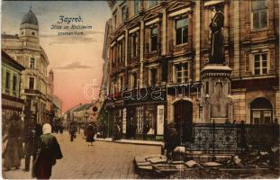 1918 Zagreb, Zágráb; Ilica sa Kacicevim spomenikom / square, monument, shops (EK)