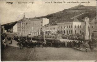 1918 Pozsega, Pozega; Trg Franje Josipa, Docek 3. Bataliona 28. domobranske pukovnije / WWI Austro-Hungarian K.u.K. military, reception of the 3rd Bataillon of the 28th Regiment (EK)