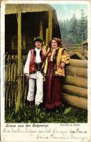 1901 Gruss aus der Bukowina. Huzulen in Sergie / Hucul népviselet Bukovinából / Hutsul folklore from Bucovina. Leon König (Czernowitz) (EB)