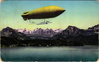 1912 Vierwaldstättersee u. die Alpen, Luftschiff Ville de Lucerne / Swiss airship (b)
