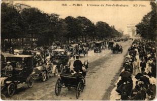 Paris, LAvenue du Bois-de-Boulogne / street view, automobiles, horse-drawn carriages (EK)