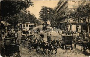 Paris, Le Boulevard Montmartre, Carrefour Drouot / street view, automobiles, horse-drawn carriages, autobus (EK)