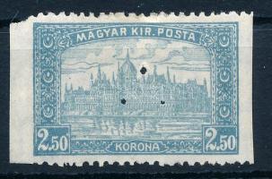 1921 Parlament 2,50K hármaslyukasztású bélyeg, függőlegesen fogazatlan