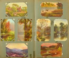 Múlt századfordulós képeslap album, benne kb. 270 régi képeslap: motívumok, művészeti lapok, közte s...