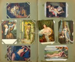 Múlt századfordulós képeslap album, benne kb. 270 régi képeslap: motívumok, művészeti lapok, közte s...