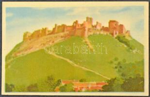 46 régi képeslap fényképe füzetbe ragasztva, hozzá 23 db magyar várakat ábrázoló modern nyomat a 60-...