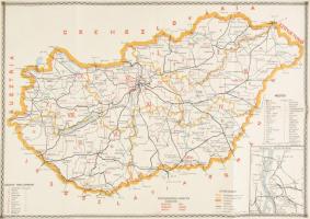 cca 1951 Magyarország áttekintő térképe (és Budapest pályaudvarai), 12. sz. lap, rajzolta: Folk Imre, Állami Nyomda. MÁV vasútvonalakkal, irányítási vonalcsoportok jelölésevel stb. Apró lapszéli szakadással, hajtásnyomokkal, 42x59 cm