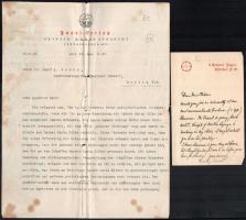 cca 1915-37 Többségében Josef Adolf Bondy (1876-1946) prágai és berlini újságíró, szerkesztő, író munkásságához kapcsolódó kéziratok, levelek, okmányok, meghívók, katonai iratok stb., össz. 12 db. Többségében német, részben angol nyelven. Közte két kiemelkedő darab: egy az Insel Verlag által 1921-ben küldött levél, amelyben Rainer Maria Rilke költő korai verseiről érdeklődnek, amelyeket Bondy egy Moderne Dichtung c. lapban közölt; valamint Ernst Lissauer (1882-1937) költő, drámaíró kézzel írt levele és levelezőlapja Bondyhoz, német nyelven. Dorothy Tennant, Lady Stanley (1855-1926) angol festőnő autográf levele, amelyben említi Bastien Lepage francia festő nevét, egy beírt oldal. Részben sérült és foltos. Érdekes, átnézésre több mint érdemes anyag!!! / cca 1915-37 Letters, documents, mostly connected to the work and life of journalist, editor, writer Josef Adolf Bondy (1876-1946), who lived in Prague and Berlin, mostly in German, partially in English languague, 12 pcs. Most interesting: Letter from Insel Verlag to Bondy from 1921, where they inquire about the early works written by famous poet Rainer Maria Rilke. Letter and postcard by poet Ernst Lissauer (1882-1937) to Bondy. Autograph letter written Dorothy Tennant, Lady Stanley (1855-1926), English painter, in which she mentions the name of famous French painter Bastien Lepage, one page. Some of them damaged and then stained. Very interesting lot!!!