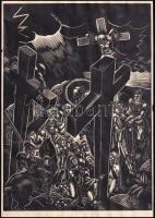 Dallos Hanna (1907-1944): "Miképpen mi is megbocsátunk", fametszet, papír, jelzett a dúcon, körbevágva, lapszéli apró sérülésekkel, 28,5x20,5 cm