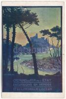 1935 Chemins de Fer de lÉtat Excursions en Vendée et au Littoral de LOcean / Francia vasúti turisztikai reklám / French State Railways touristic advertisement s: Geo Dorival (fl)