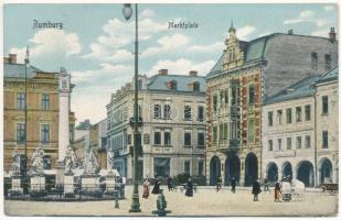 1909 Rumburk, Rumburg; Marktplatz, Rober Urmann / square, shops (fl)
