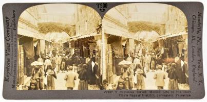 cca 1910 Christian Street, Bazaar District, Jerusalem, sztereófotó, Keystone View Co. [USA], 18x8,5 cm