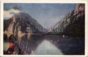 Orsova, Kazán-szoros, gőzhajó. Művészlevelezőlap MFTR 6314-20. / Kasanenge / Cazane / gorge, steamship (képeslap füzetből / from postcard booklet) (EK)