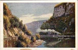 Orsova, Kazán szoros, gőzhajó. MFTR Művészlevelezőlap 6314-12. / gorge, steamship (képeslap füzetből / from postcard booklet) (Rb)