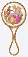 Porcelán hátú kézi tükör, fém foglalattal, Limoges és Fragonard jelzéssel, apró kopásnyomokkal, h: 1...