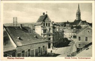 1938 Medgyes, Mediasch, Medias; Strada Forkes / Forkeschgasse / utca, szálloda. E. Fischer kiadása. F. Theil felvétele / street view, hotel (EK)