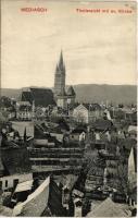 1912 Medgyes, Mediasch, Medias; Teilansicht mit ev. Kirche / látkép evangélikus templommal. Fritz Guggenberger kiadása / general view, Lutheran church (EK)