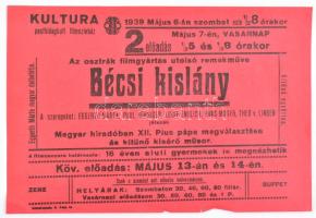 1939 Az osztrák filmgyártás utolsó remekműve - Bécsi kislány, Kultúra pesthidegkúti filmszínház reklámlap, 23x15,5 cm