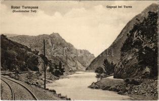 1922 Vöröstoronyi-szoros, Roter Turmpass, Roter-Turm-Pass, Pasul Turnu Rosu; Rumänischer Teil, Gegend bei Turnu / Román oldal, vasútvonal / Romanian side with railway line