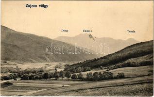 1906 Zajzon, Zizin; Zajzon-völgy, Dong, Csukás, Teszla. Brassói Lapok kiadása / valley, mountains (r)