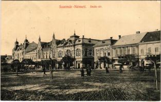 1912 Szatmárnémeti, Szatmár, Satu Mare; Deák tér, Lengyel Imre üzlete, piac / square, shops, market (ragasztónyom / glue marks)