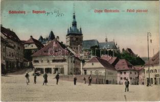 1913 Segesvár, Schässburg, Sighisoara; Obere Marktzeile / Felső piac sor, H. Girscht, W. Leonhardt üzlete / market square, shops (EK)