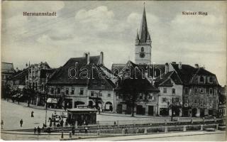 1916 Nagyszeben, Hermannstadt, Sibiu; Kleiner Ring / Kis piac, Hugo Connerth, Kiss Gyuláné, Glückmann Manó üzlete. G. A. Seraphin kiadása. Lichtdruck v. Jos. Drotleff / market, shops (EK)