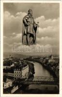 1942 Nagyvárad, Oradea; Körös részlet, híd, zsinagóga. Szent László városa, montázs / Cris riverside, bridge, synagogue. Montage with Saint Ladislaus I of Hungary (EK)