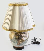 Szacuma asztali lámpa. Japán, XX. sz. kézzel festett, minimális kopással. Hozzá selyem lámpabúra 56 cm