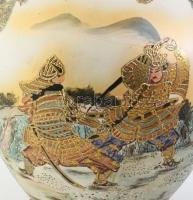 Szacuma asztali lámpa. Japán, XX. sz. kézzel festett, minimális kopással. Hozzá selyem lámpabúra 56 ...