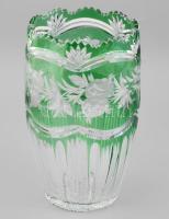 Nagy méretű zöld-fehér kristály váza. Virág mintás, csiszolt, hibátlan 30 cm