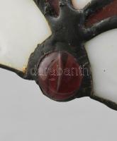 Tiffany jellegű asztali lámpa. Bronz, porcelán fogalattal. Új vezetékezéssel m: 42 cm