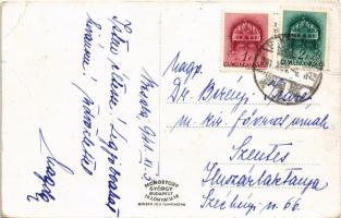 1941 Békéscsaba, Szent-István tér, Templomok, obeliszk, postahivatal, festékbolt, autók (EK)