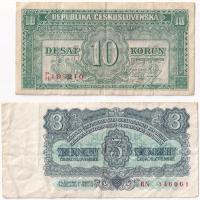 5db-os vegyes csehszlovák bankjegy tétel, közte 1945. 10K T:F,VG 
5pcs of mixed czechoslovakian ban...
